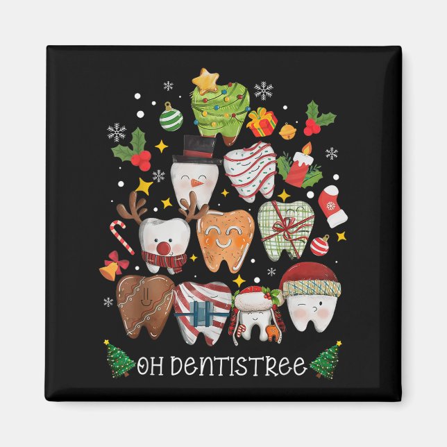 Imã Oh Dentistree Merry Christmas Dental Funny Teeth T (Frente)