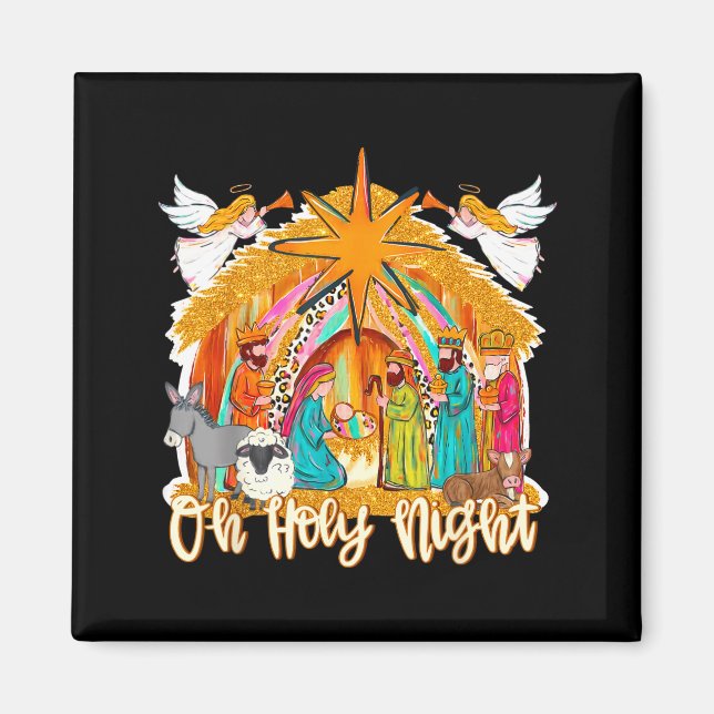 Imã Oh Holy Night Christian Nativity Scene Christmas R (Frente)