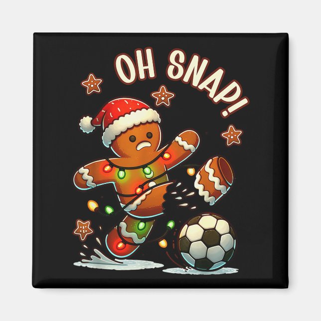 Imã Oh Snap Gingerbreadman Christmas Soccer  (Frente)