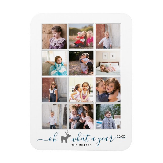 Ímã Oh veado que ano de revisão foto colagem azul (Vertical)