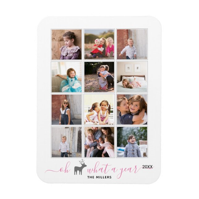 Ímã Oh veado que ano de revisão foto colagem rosa (Vertical)