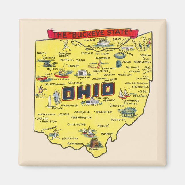Imã Ohio The Buckeye State Vintage Map (Frente)