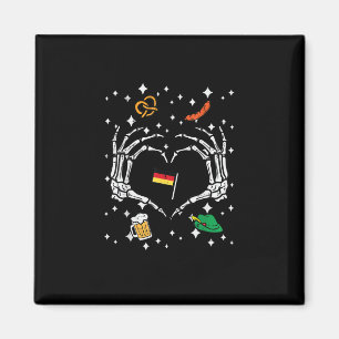 Imã Oktoberfest Skeleton Hand Heart Flag Alemão