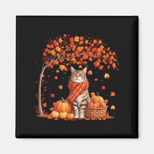 Imã Olá Autumn Cat Fall Leaf Kitten Lover Thanksgivi (Frente)
