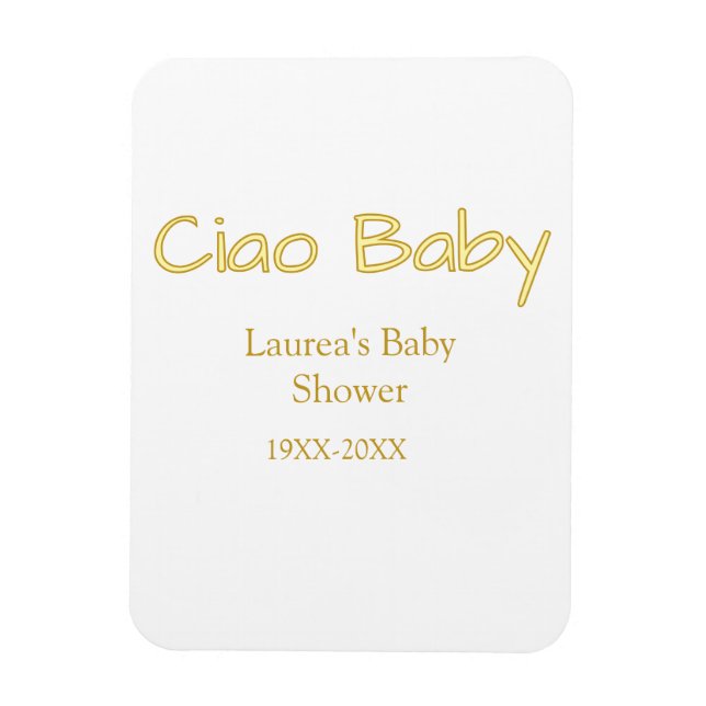 Ímã olá bebê amarelo dourado pastel nome data do chá d (Vertical)