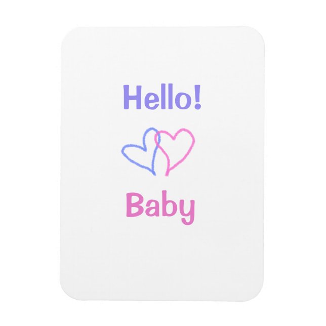 Ímã Olá bebê rosa roxo coração aquarela boho (Vertical)