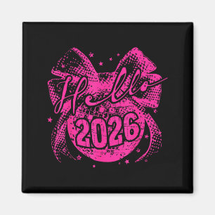 Imã Olá Bola de Discoteca 2026 Coquete Laço Feliz Ano