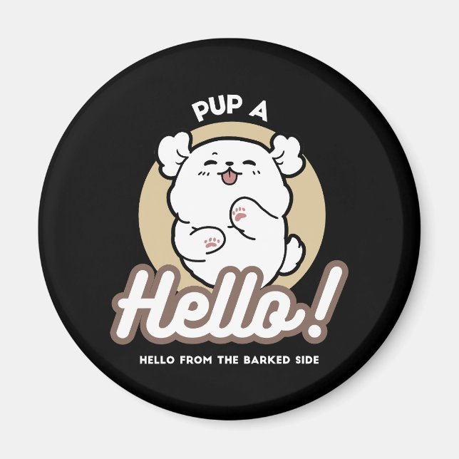 Imã Olá do Lado Barrado - Design de Cachorro Bonito (Frente)