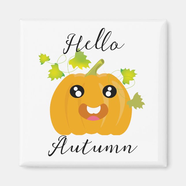 Imã Olá Outono - Abóbora de Halloween Fofa (Frente)