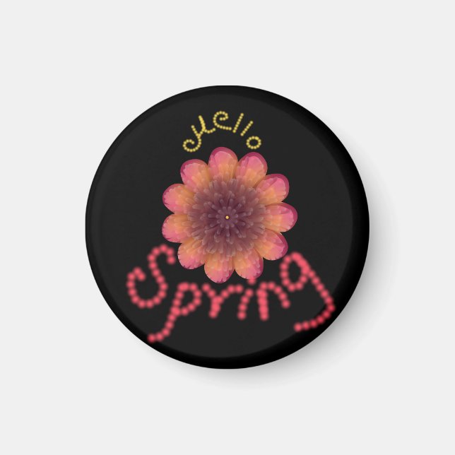 Imã Olá Primavera - Arte de Flor Texturizada Rosa e La (Frente)