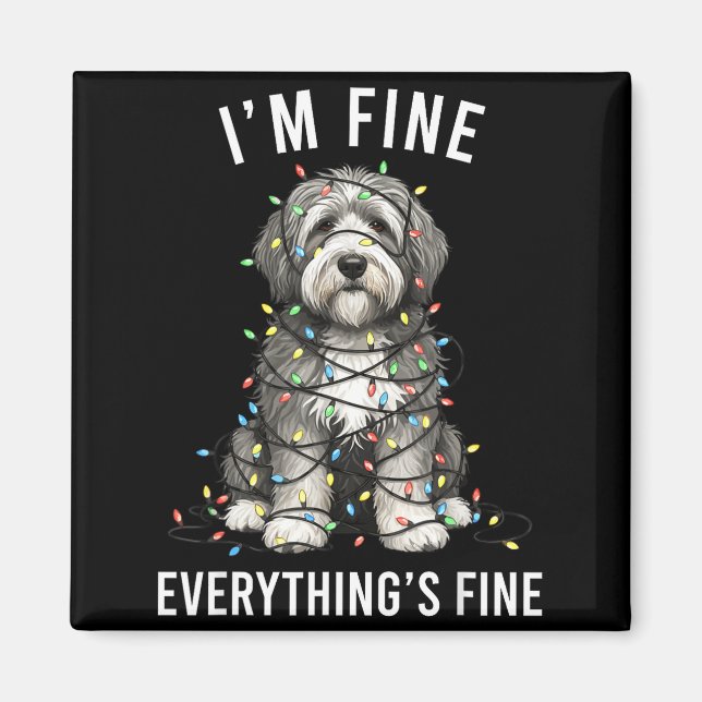 Imã Old English Sheepdog Christmas I'm Fine Everything (Frente)