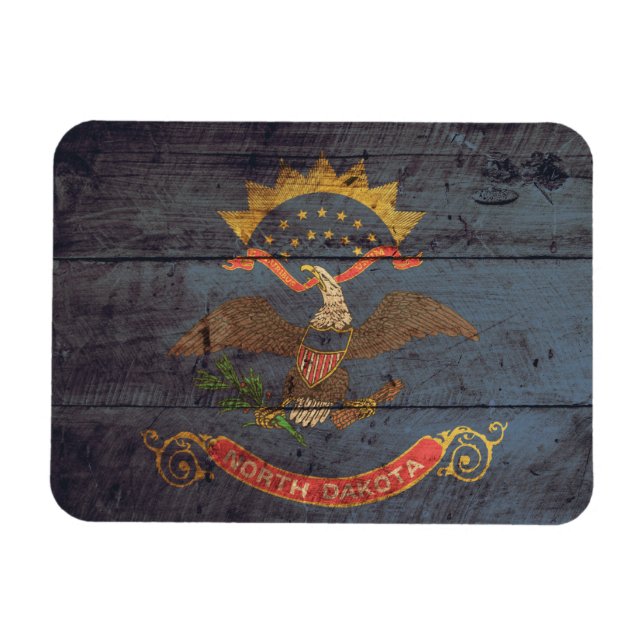 Ímã Old Wood North Dakota Flag; (Horizontal)