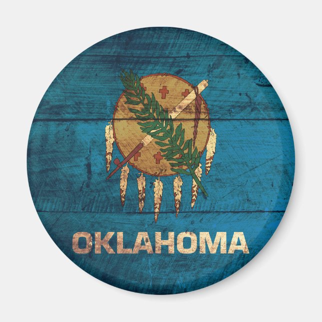 Imã Old Wooden Oklahoma Flag; (Frente)