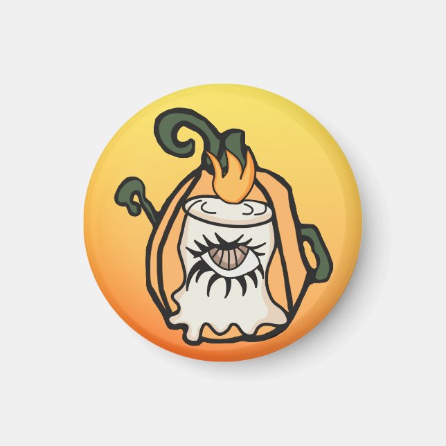 Imã Olho mimado de Pumpkin de Madeira Retro (Frente)