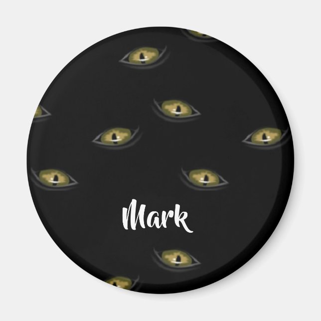 Imã Olhos de gato de nome personalizado em preto (Frente)