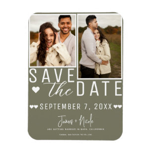 Ímã Olive Bege Moderno Save the Date 2 Fotos Casamento
