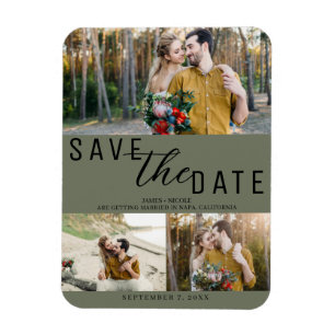 Ímã Olive Verde Salvar a Data do Casamento 3 Fotos