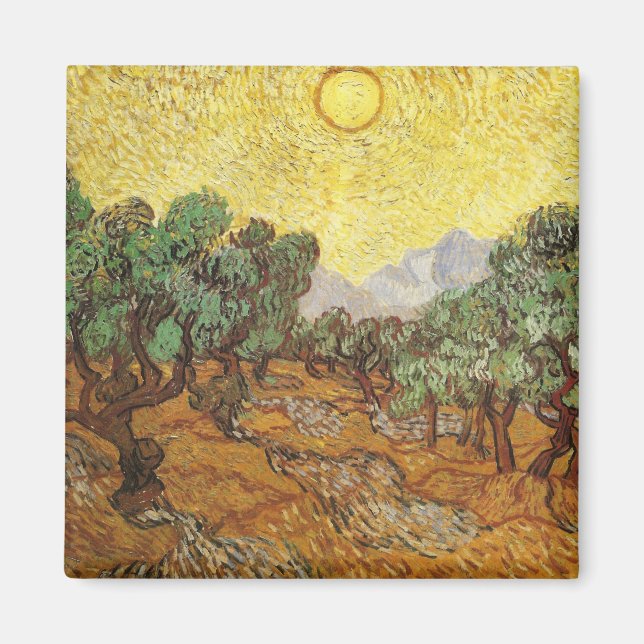 Imã Oliveiras Amarelo Céu e Sun Van Gogh Belas Artes (Frente)