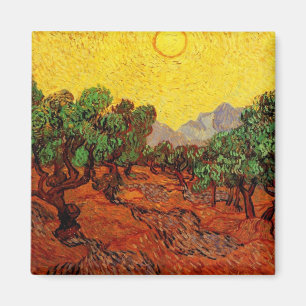 Imã Oliveiras com Céu Amarelo e Sol Van Gogh
