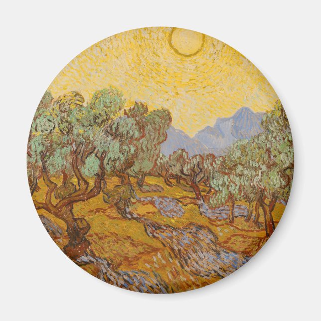 Imã Oliveiras de Van Gogh Sol Amarelo Céu (Frente)