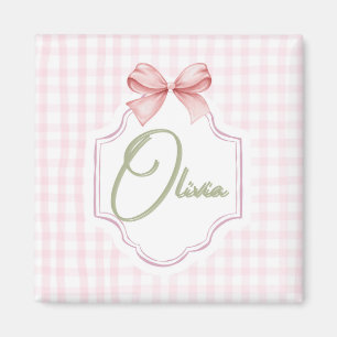 Imã Olivia Personalizado Arco Rosa & Gingham Impressão