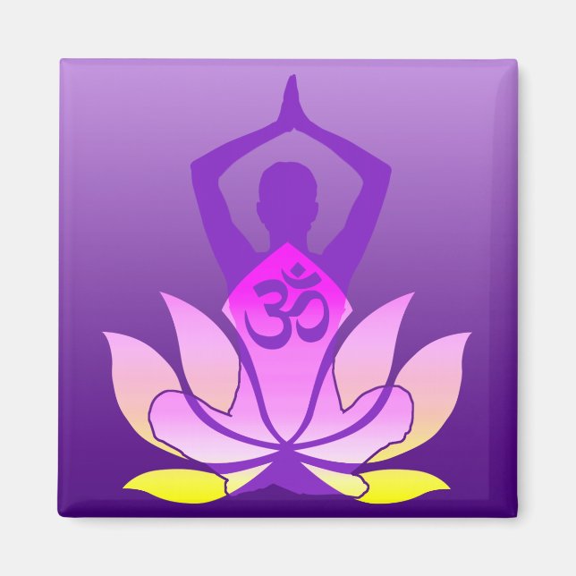Imã Om Lotus Flower Yoga Pose no Gradiente Roxo (Frente)