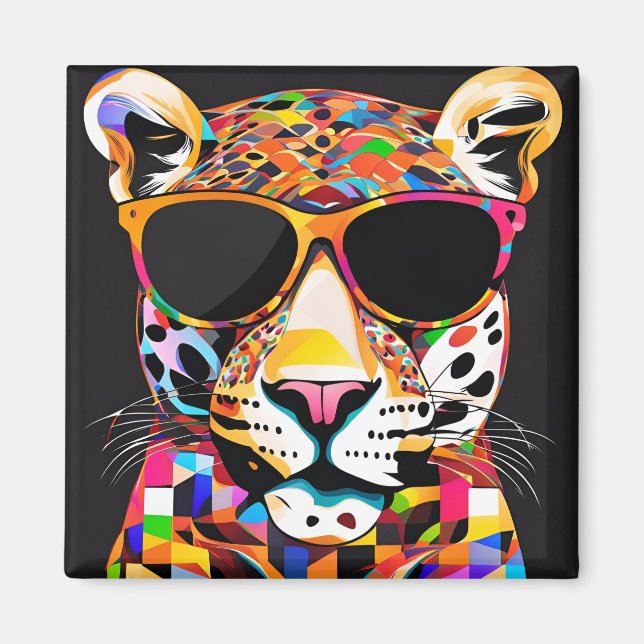 Imã Onça-pintada Usando Óculos de Sol (Frente)
