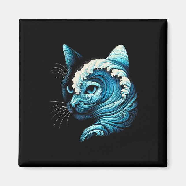 Imã Onda Azul De Gato Damas De Gato Onda De Gato Azul  (Frente)