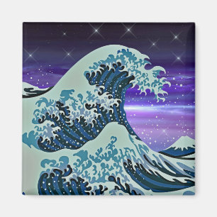 Imã Onda de tsunami azul com estrelas noturnas desenha