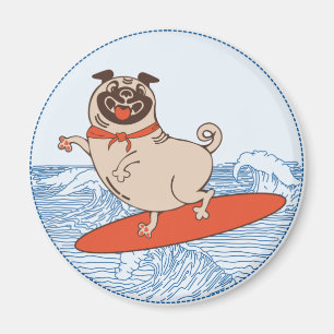 Imã Onda montando cachorro feliz no surfboard