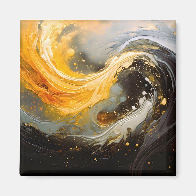 Imã Ondas Modernas de Mármore Abstrato Dourado (Frente)