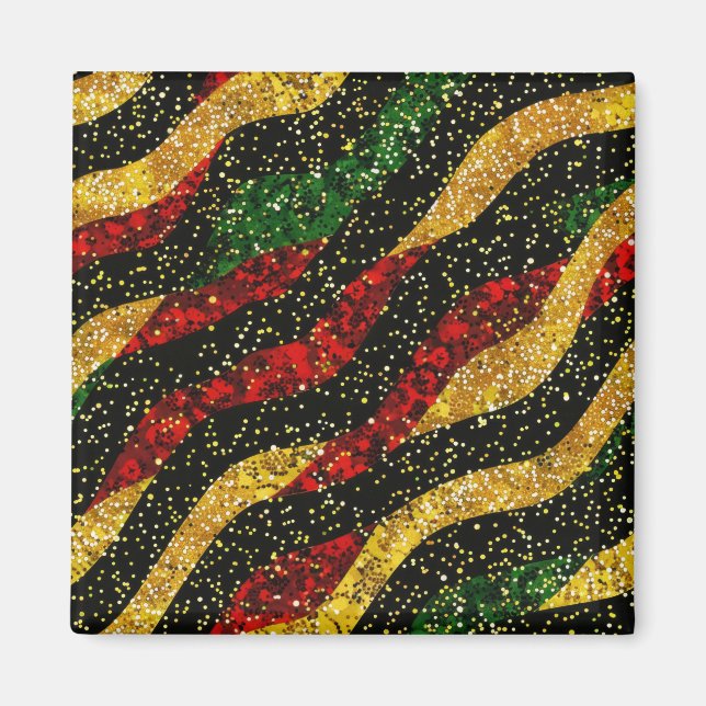 Imã Ondas Negras Amarelas Vermelhas de Brilho Festivo (Frente)