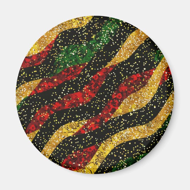 Imã Ondas Negras Amarelas Vermelhas de Brilho Festivo (Frente)