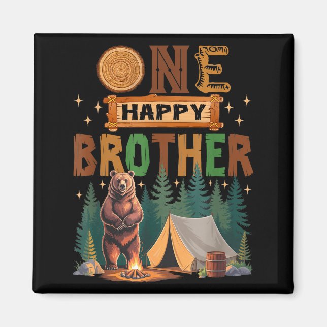 Imã One Happy Brother Camper 1st Birthday Camng Bear  (Frente)