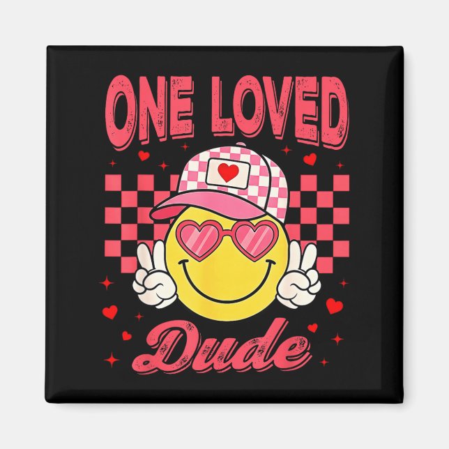 Imã One Loved Dude Checkered Heart Valentines Day Boys (Frente)