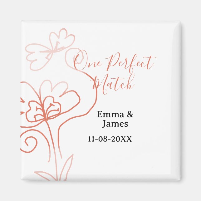Imã One Perfect match terracotta wedding couple name f (Frente)