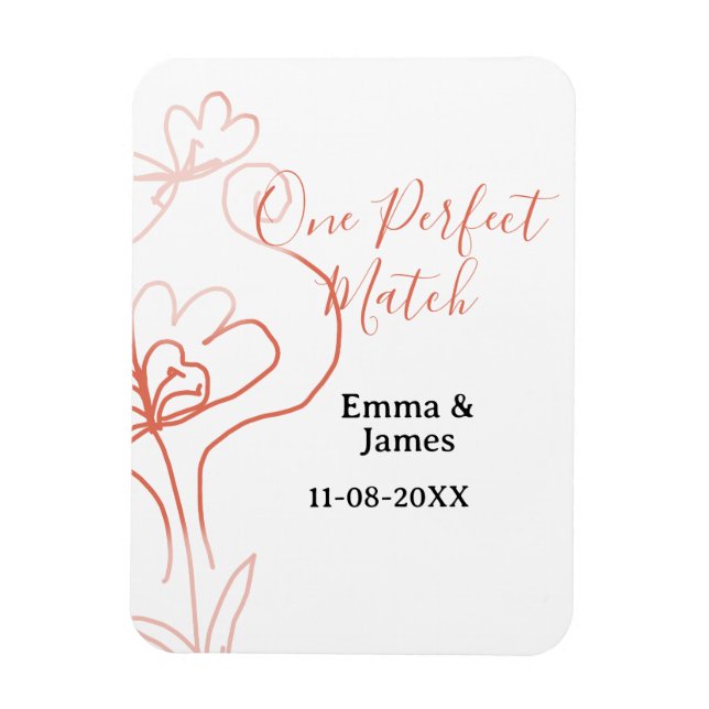 Ímã One Perfect match terracotta wedding couple name f (Vertical)