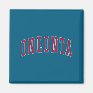 Imã Oneonta New York Souvenir College Style Red Text T