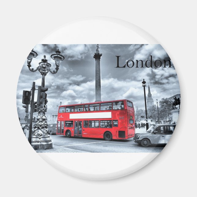 Imã ÔNIBUS LONDRES em preto e branco (Rua.K) (Frente)