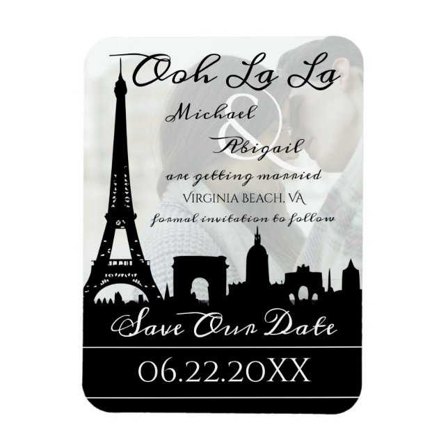 Ímã Ooh La La Paris Skyline Custom Photo Save the Date (Vertical)