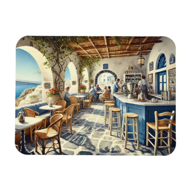 Ímã Open Air Coffeeshop em Santorini (Horizontal)