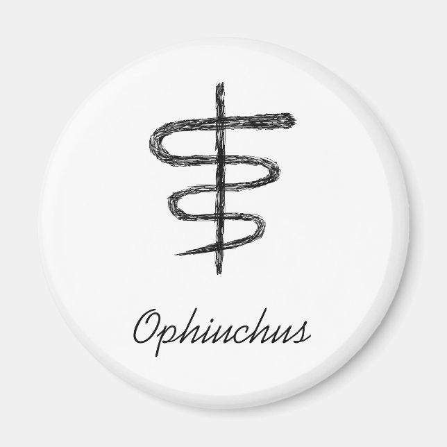 Imã Ophiuchus. Sinal Zodíaco. Sketch Preto. (Frente)