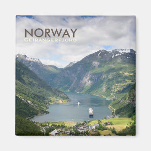 Imã Opinião de Geirangerfjord no ímã quadrado do te