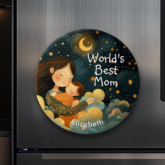 Imã Óptica Ilustração de Mãe e Filho | Dia das Mães (Cute Illustration of Mother & Child | Mother's Day Magnet)