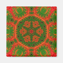Imã Orange and Green Kaleidoscope Square Magnet