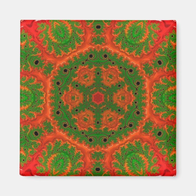 Imã Orange and Green Kaleidoscope Square Magnet (Frente)