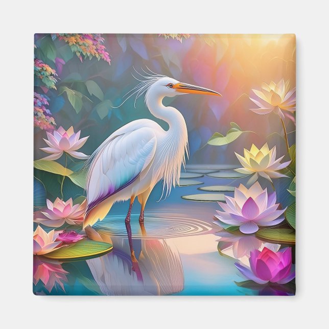 Imã Orange Billed White Heron Fantasy Bird (Frente)
