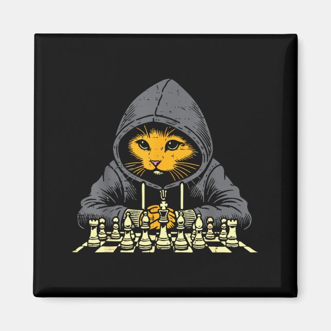 Imã Orange Cat Hoodie Playing Chess Game Cool Women Me (Frente)