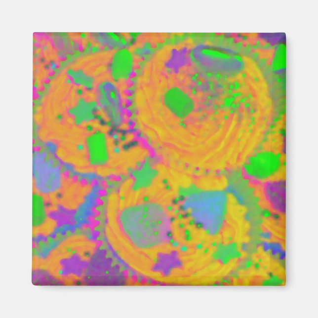 Imã Orange Cupcakes fridge magnet square (Frente)