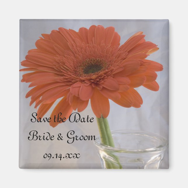 Imã Orange Gerber Daisy in Vase Wedding Save the Date (Frente)